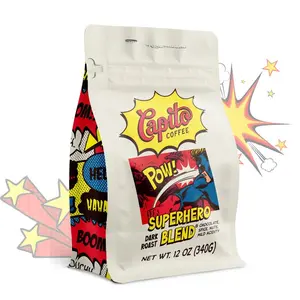 Capito Coffee Superhero Blend 12 oz Dark Roast 100% Arabica Beans with Chocolate Spicy Nutty Flavors for Espresso Drip French Press or Cold Brew Beverage