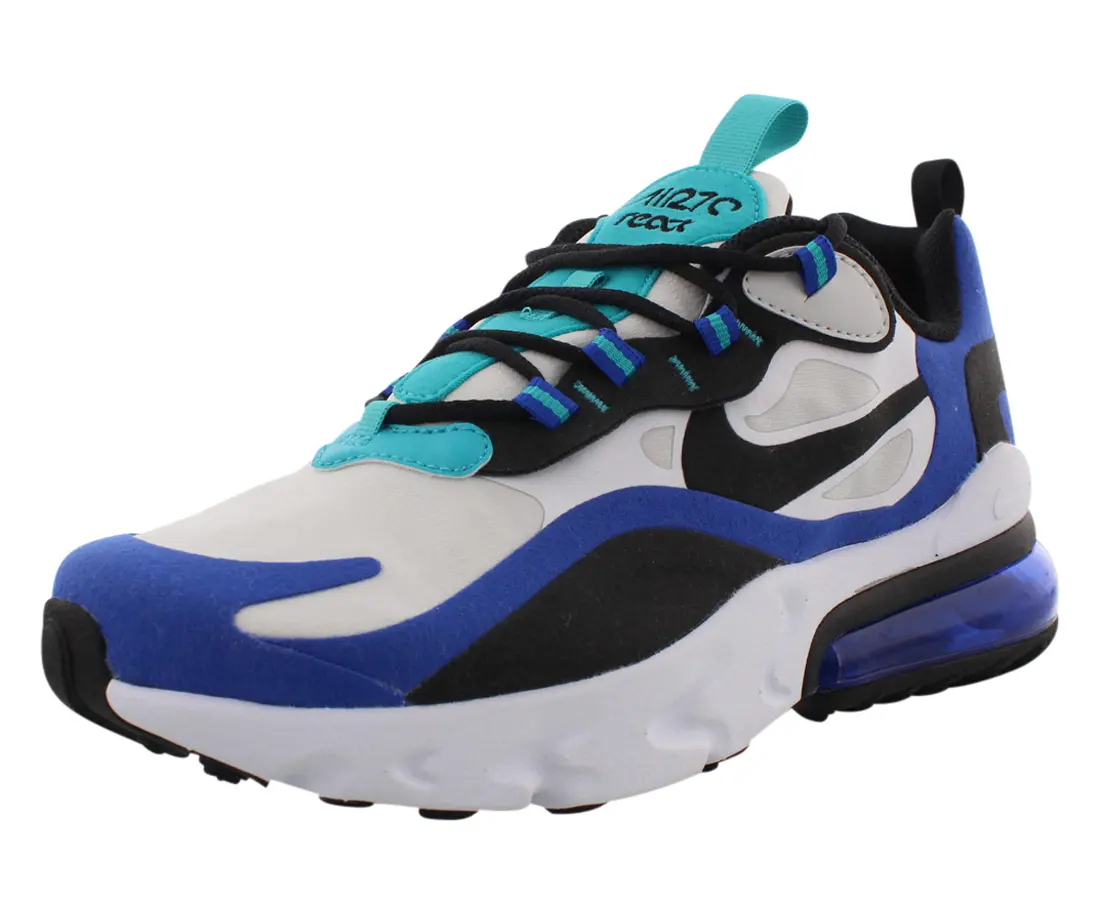NIKE Boys' Air Max 270 React Colorblock Sneakers, Junior Lace-Up Athletic Trainers for All-Seasons Wear, Laces, Kids/Junior, React Design, Cushioned, Running, Modern Kid's Sneakers, Sporty Kid's Sneakers