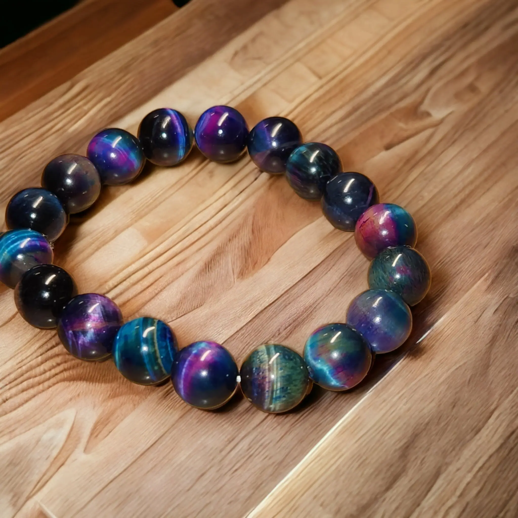 Galaxy Rainbow Tiger's Eye Crystal Bracelet 10mm Handmade Natural Healing Properties Daily Use US