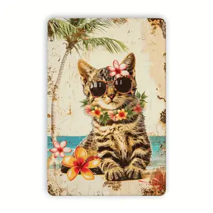 Charming Vintage Cat Tin Sign for Summer - Perfect for Living Room, Study, or Relaxation Area - Reusable Iron Wall Decor, 8x12 inches, Perfect for Room Decor