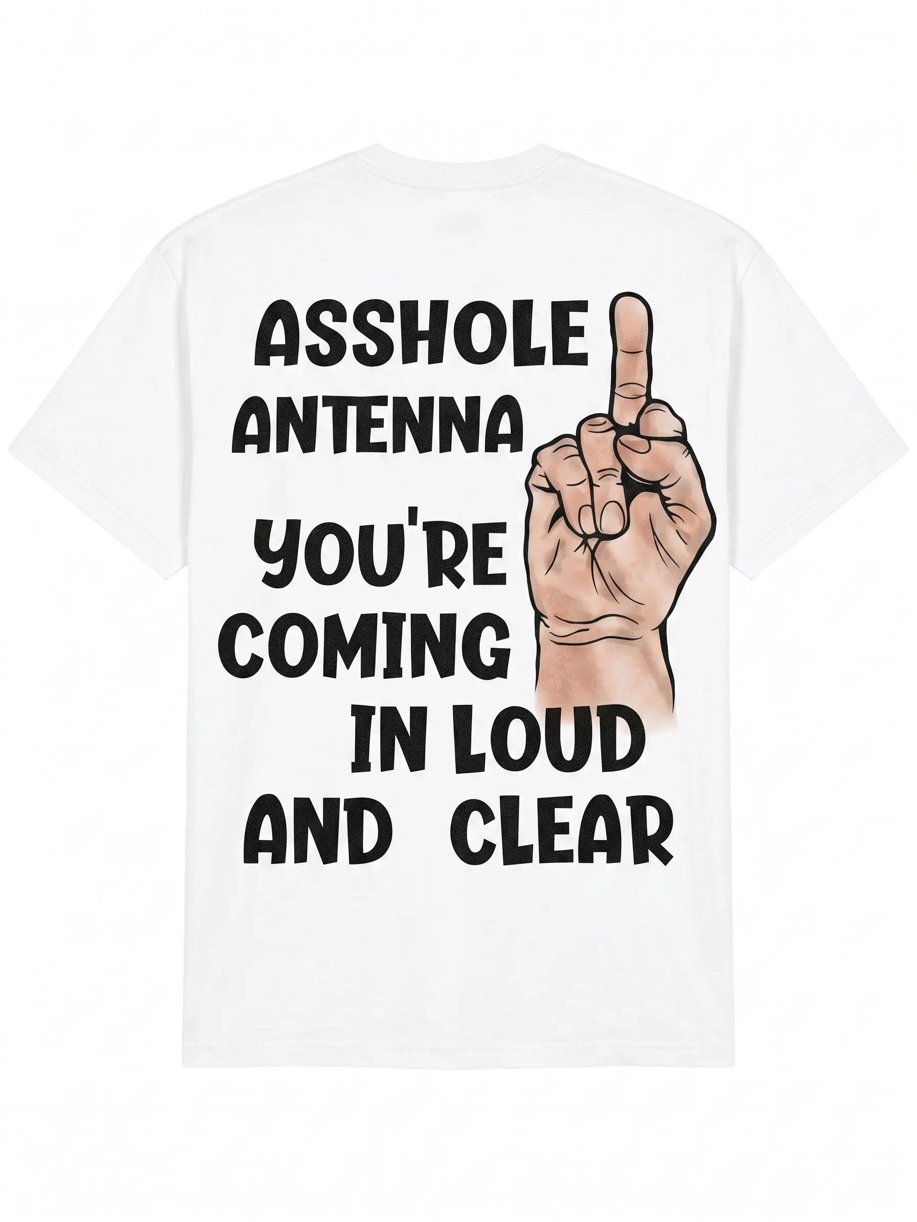 Assh*le Antenna Funny Backprint T-Shirt, Edgy Middle Finger Graphic Tee, Sarcastic Rude Joke Top, Trendy Aesthetic Apparel Unisex
