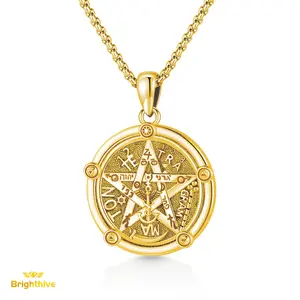 Brighthive Tetragrammaton Necklace – 18K Gold Plated & S925 Sterling Silver Pentagram Amulet, Wiccan Pagan Jewelry Gift for Men & Women