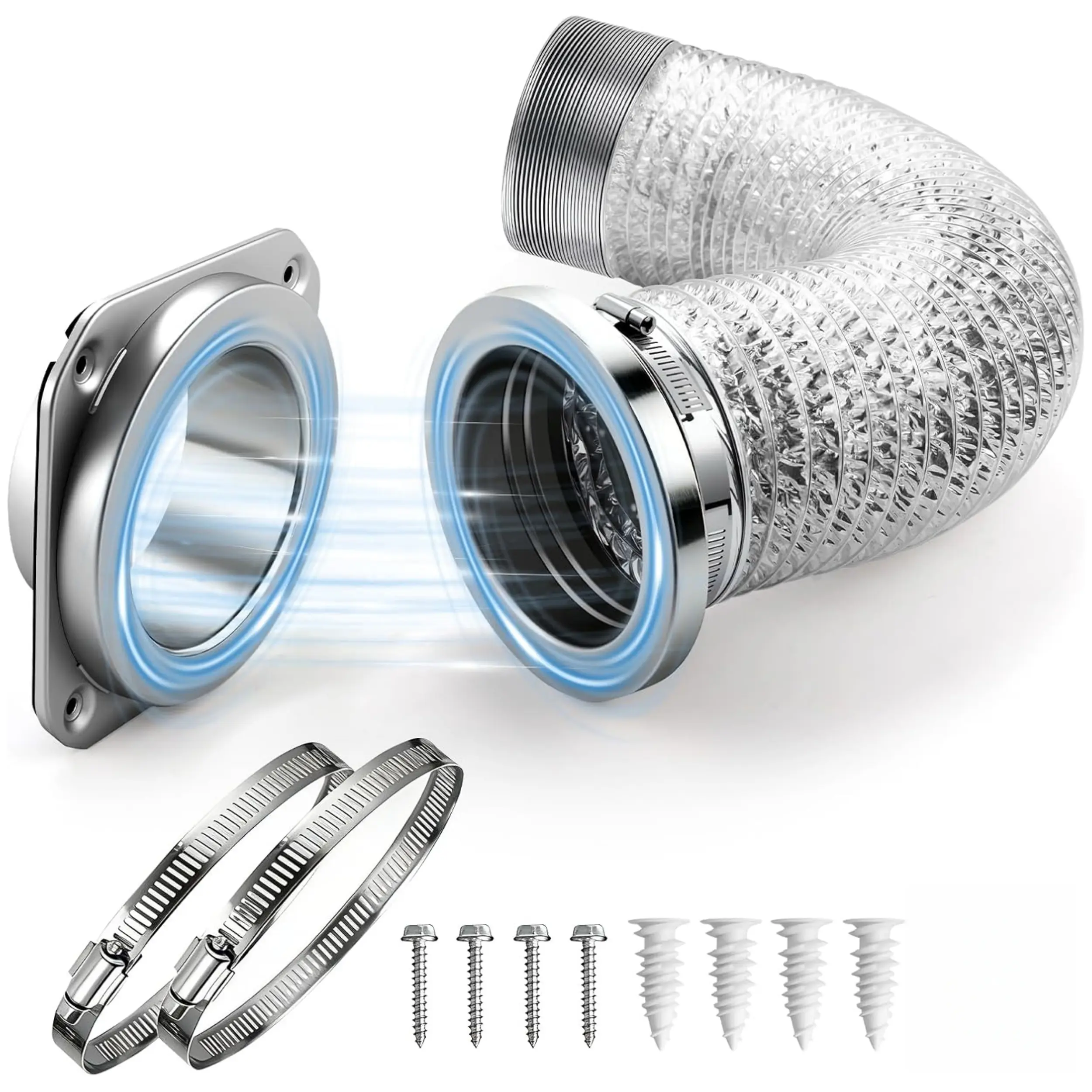 Magnetic Dryer Vent Connector Kit (DV180) - Airtight Silicone Seal, Quick Install Connection, Strong Magnet, Self-Alignment Design, 3.3 ft Length Flexible 4" Duct, 2 Clamps for Camping Laundry Appliances