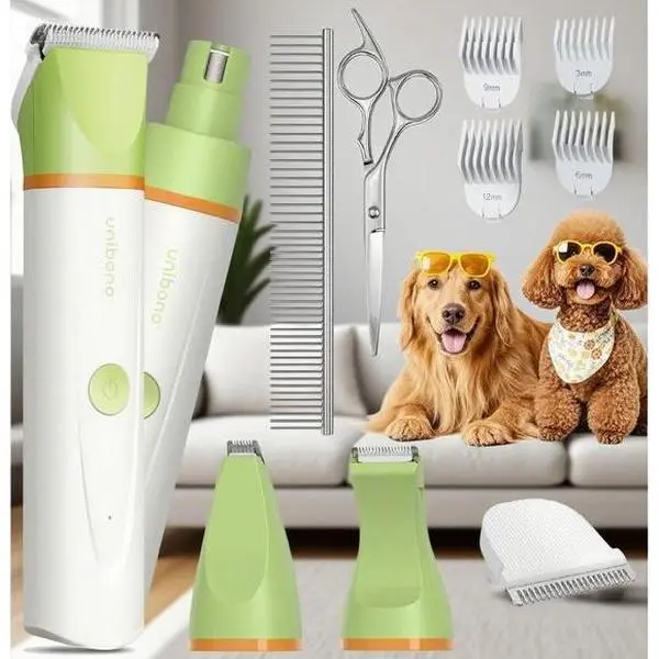 Quiet Rechargeable Pet Grooming Kit with Stainless Steel Scissors, Low Noise Electric Hair Shaver for Dogs Cats, All-in-One Trimmer with Paw Attachment, Home Use Safe & Gentle Clippers enamel repair spray function cat  shed claw  caps