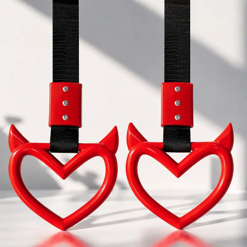2-Piece Devil-Style Red Heart Handle Keychains - Cute Auto Accessories, Accessories for Car, Vehicle Decoration for Cars’ Interior & Exterior Drift Charm