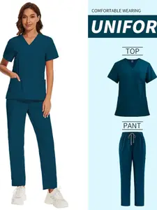Multicolor Scrubs Set for Women, Breathable Uniform with Pockets, for Spa Salon Pet Clinic Pharmacist Vet Doctor