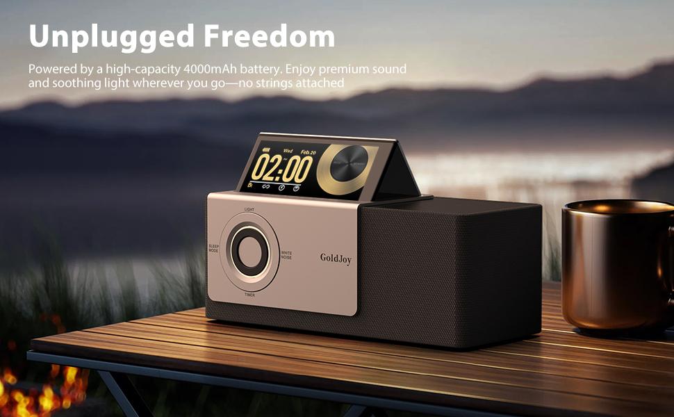 GoldJoy Flip-Up Display Screen Bluetooth Speaker, 7-in-1 Wireless Charging Station, Romantic Sunset Lamp, White Noise, Portable Bedside Speaker, Deep Bass Stereo Sound, Aesthetic Bedroom Decor, TikTok Home Gadget, Portable Outdoor Mini Bluetooth Speaker A