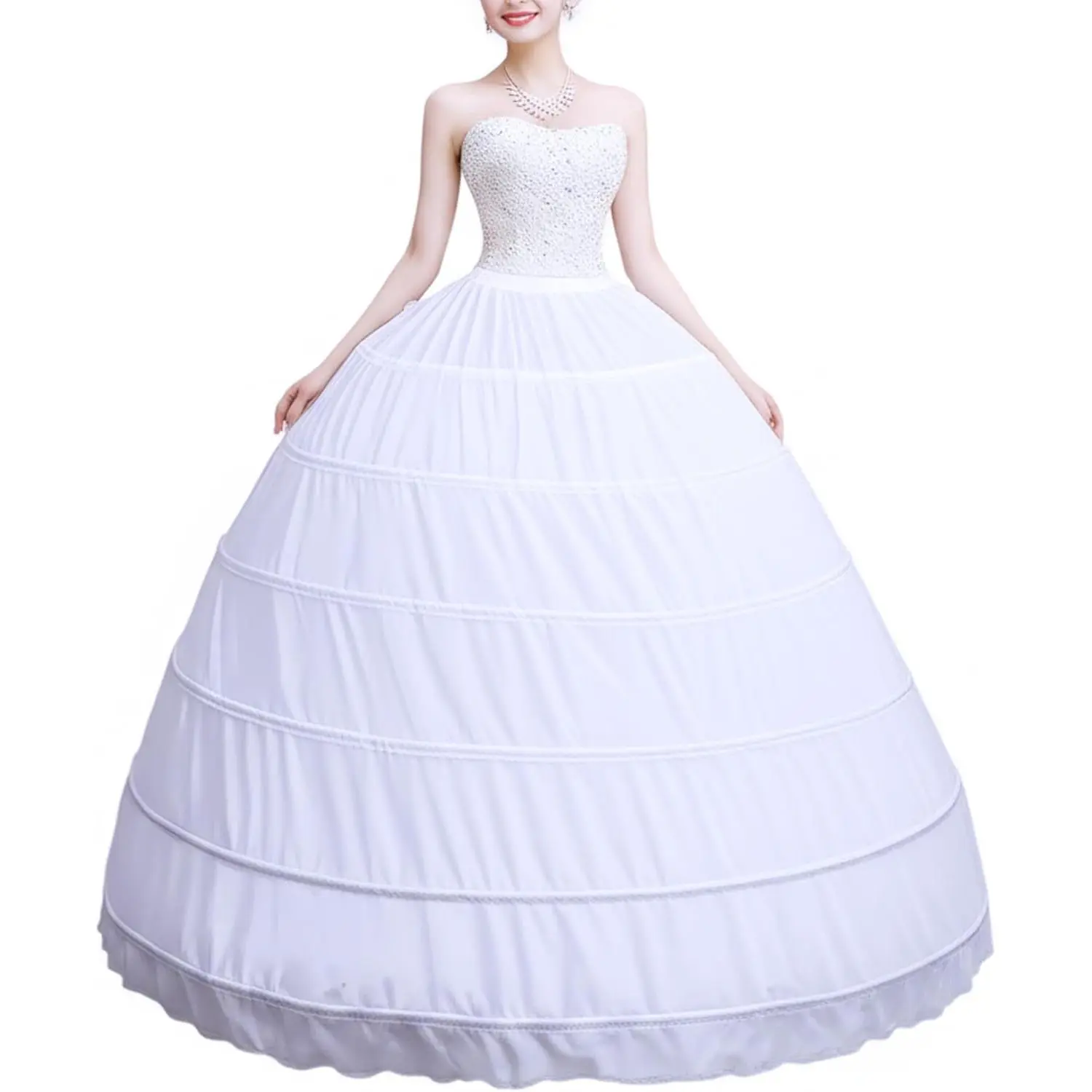 Women's A-Line Crinoline Petticoat, Full Volume 6 Hoop Floor-Length Bridal Slip and Ball Gown Base for Wedding Dresses