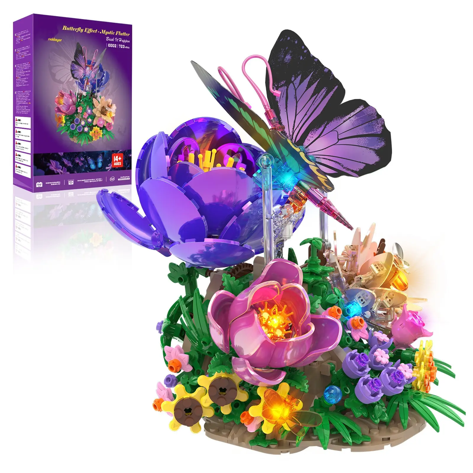 Butterfly Building Set Building Blocks with Moving Wings & LED Lights, Plant Flower Series Flower Bricks Adult Puzzle Toy, Interactive Fun, Challenging Assembly, Birthday Valentine's Gift for Mom Girlfriend Wife