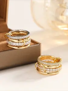 4pcs/3pcs Glamorous Personalized Cubic Zirconia Multi-Layer Adjustable Copper Alloy Colorful Fashion Rings