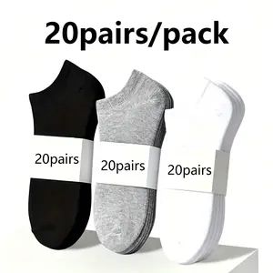 20 Pairs of Men's Short Boat Socks, Breathable, Comfortable, Simple and Fashionable Sports Socks, Suitable for Outdoor Fitness, Basketball and Running Menswear Spandex