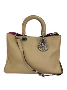 Pre-owned Dior Leather Tote Bags Christian Beige Large Diorissimo Bag W/ Pouch