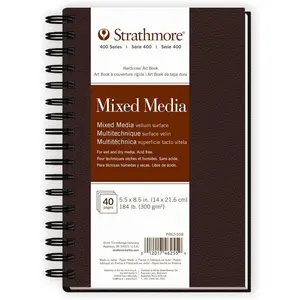 400 Series Mixed Media Paper Art Book, Matte Brown Cover, Natural White, Side Wire Binding, 20 Sheets, 5.5x8.5 inch