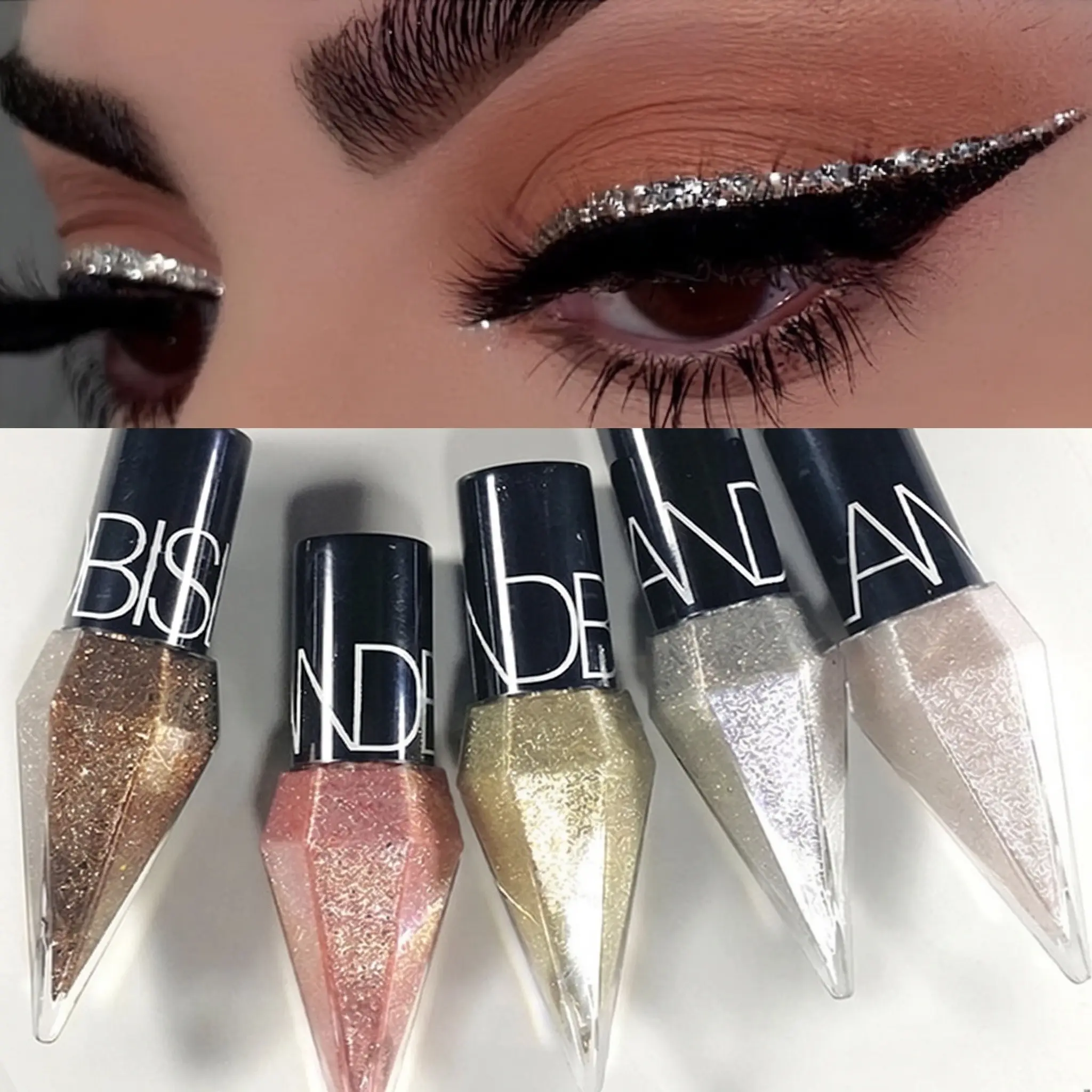 Diamond shimmer eyeliner, waterproof eyeshadow, silver, rose gold glitter eyeliner, makeup cosmetics