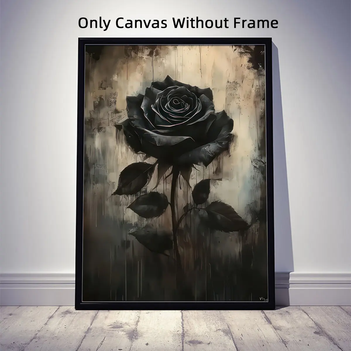 1Pc Optinal Frame Gothic Black Rose Canvas Posters, Modern Floral Paintings, Dark Floral Wall Art, Dark Botanical Art, Black Wall Decor, Waterproof Canvas Wall Art, Artwork Wall Painting For Gift, Wall Picture for Home & Dormitory Decoration