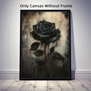 1Pc Optinal Frame Gothic Black Rose Canvas Posters, Modern Floral Paintings, Dark Floral Wall Art, Black Wall Decor, Waterproof Canvas Wall Art, Artwork Wall Painting For Gift, Wall Picture for Living Room, Bedroom, Home & Dormitory Decoration