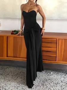 Elegant Women's Halter Neck Slim Dress with Draped Design, Formal Wear, Perfect for Valentine's Day, Dates, Parties, Travel, Vacation