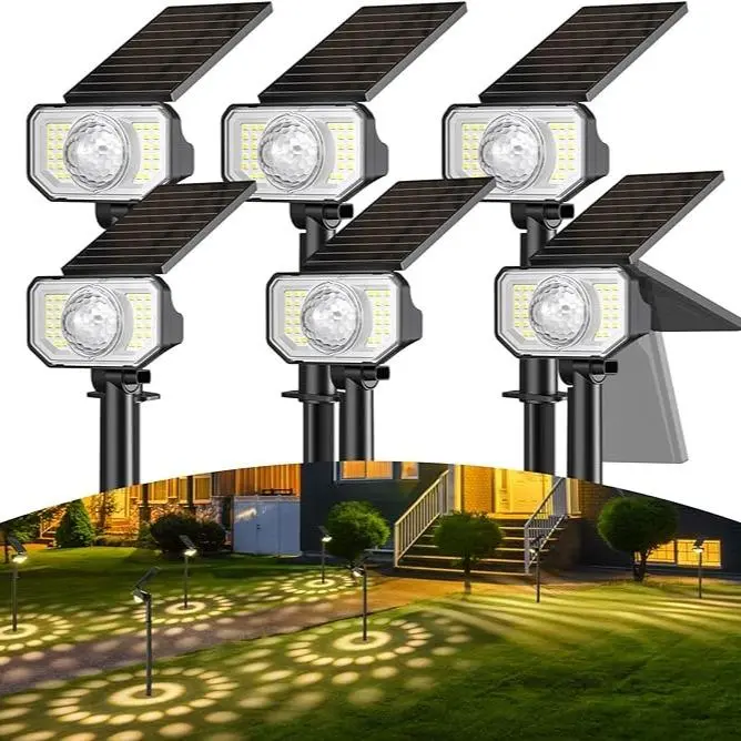 Quntis 6-Pack Solar Outdoor Lights with Solar Panel, Adjustable Super Bright Waterproof Warm White Lights, 2 Detachable Lenses, 6-20 Hours Runtime for Garden Decor, Halloween Displays