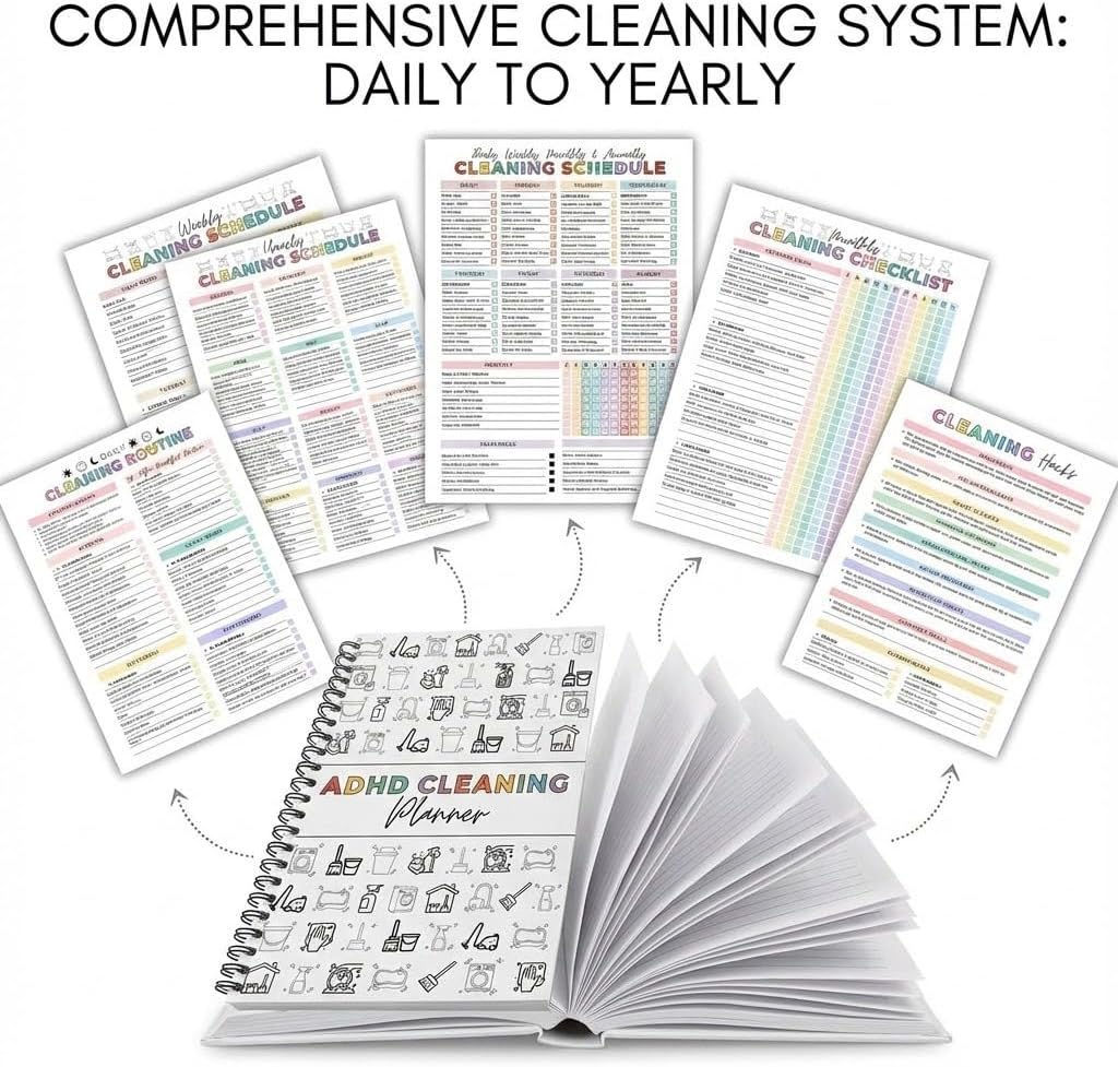 ADHD Cleaning Planner Spiral Bound Home Organization Journal Daily Routine Chore Tracker House Cleaning Checklist Notebook Gift