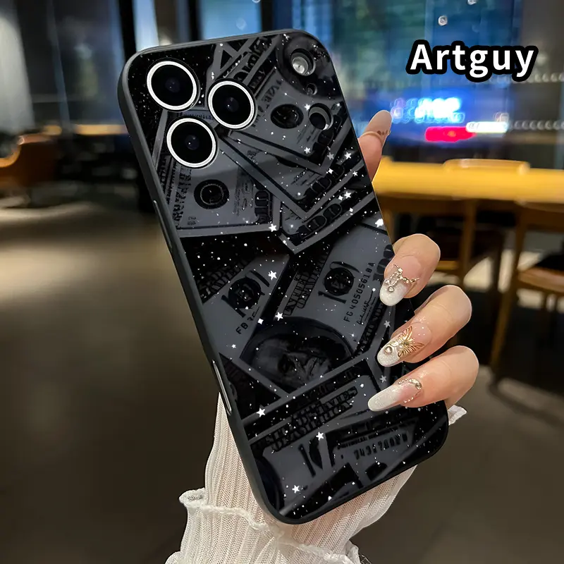 Money temptation Pattern Straight Edge Phone Case for iPhone 17 16 15 14 Pro Max 13 12 11 Air XR XS Plus Shockproof Non Slip Military-Grade Protection Silicone Cover