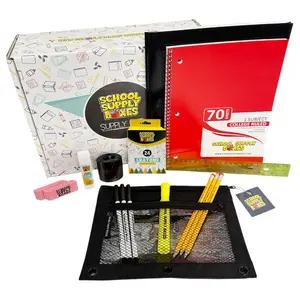 School Supply Boxes | Budget Saver Bundle - Available in 1 Box, 1 Case (4 Units), or 1 Pallet (180 Units) | Back to School Essentials Kit for Students & Teachers | Includes Spiral Notebook, Crayons, Pens, Pencils, Glue & More