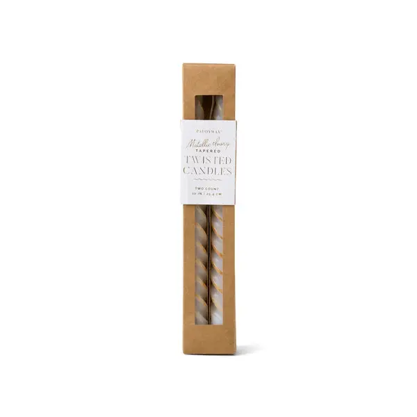 Metallic Ivory Twisted Taper Candles - 16-in