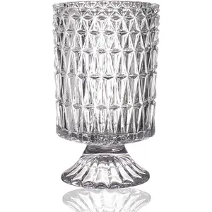 Crystal Vase, Flower Vase, Glass Vase for Bouquet, Clear Vase, Large Vase for Flowers, Pedestal Glass Vase for Living Room, Bedroom, Dining Table, Birthday, Wedding, 7 inch