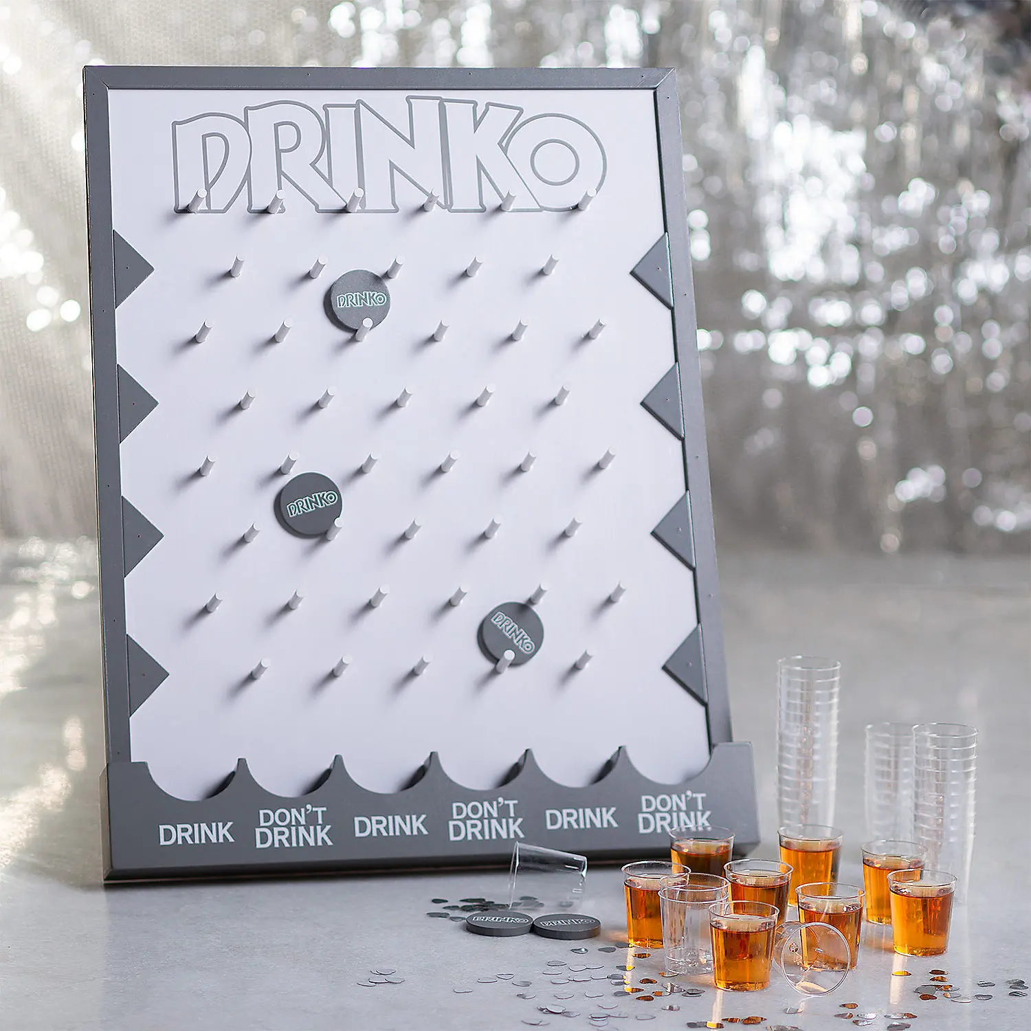 51-Pc. Adult Disc Drop Drinking Board Game - 50 Mini Shot Glasses, Durable Wood Board for Friends, Parties