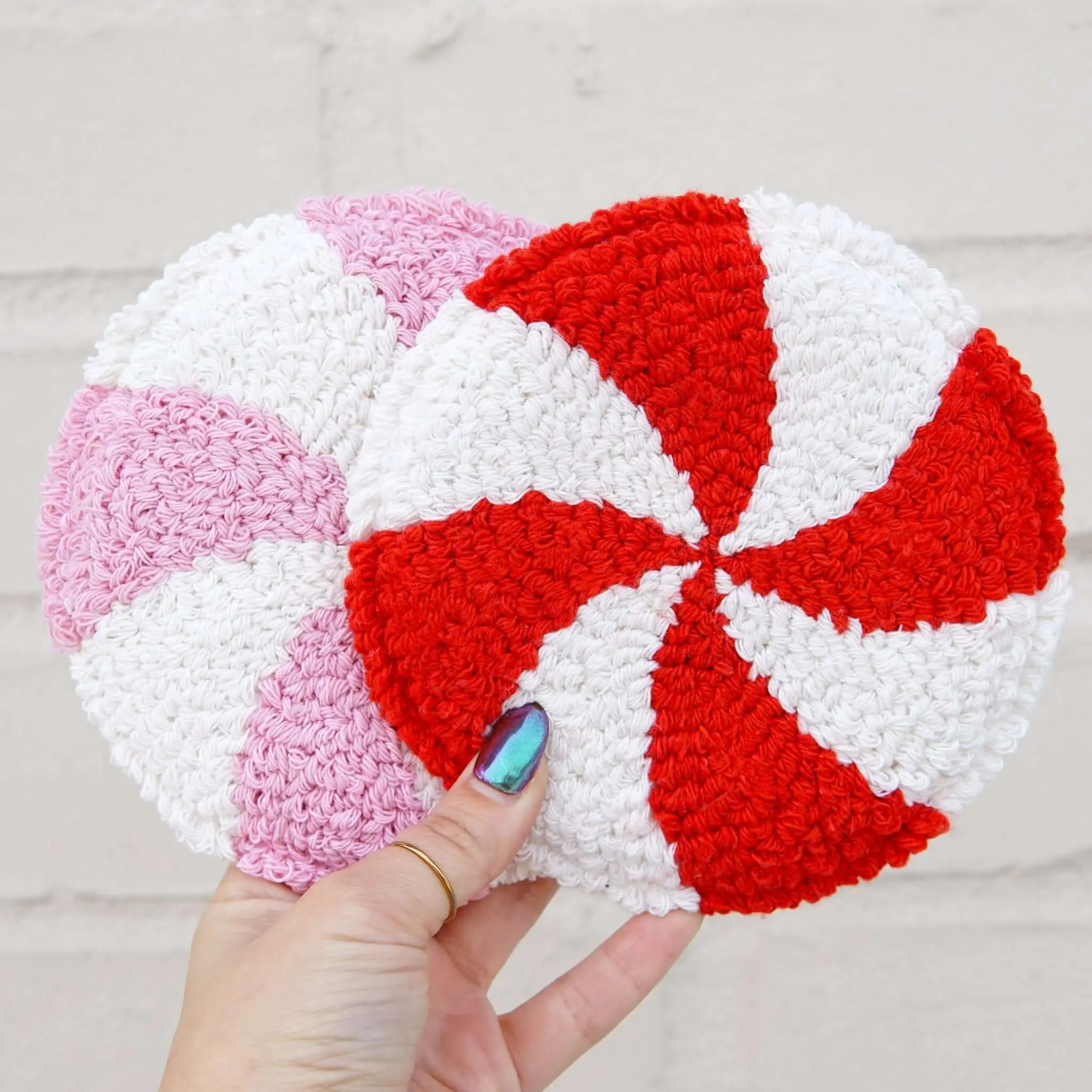 Peppermint Mug Rugs, Pink & Red Peppermint Coasters Peppermint Mug Rugs, Pink & Red Peppermint Coasters