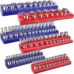 Magnetic Socket Organizer Set, 6-Piece Socket Holder Set Includes 1/4", 3/8", 1/2" Drive Metric SAE Socket Trays, Holds 143 Pieces Sockets, Christmas Gift for Men(Socket not Included)