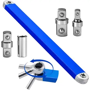 Offset Extension Wrench Set,15"  Ready Tight Reach Ratchet Extension Tool with 1/4", 3/8", 1/2" Square Drive Adapters & 1/4" Socket for Hard-to-Reach Fasteners, Automotive Repair & DIY