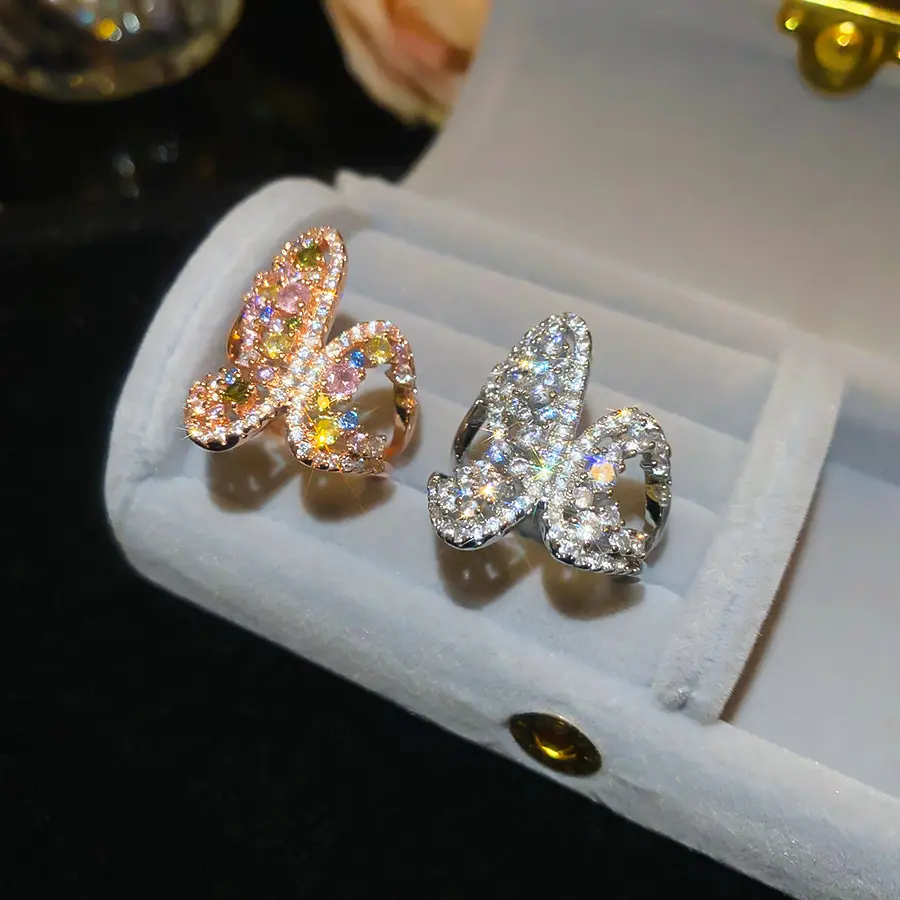 Sparkling Butterfly Statement Ring with Clear or Multicolor Stone Accents