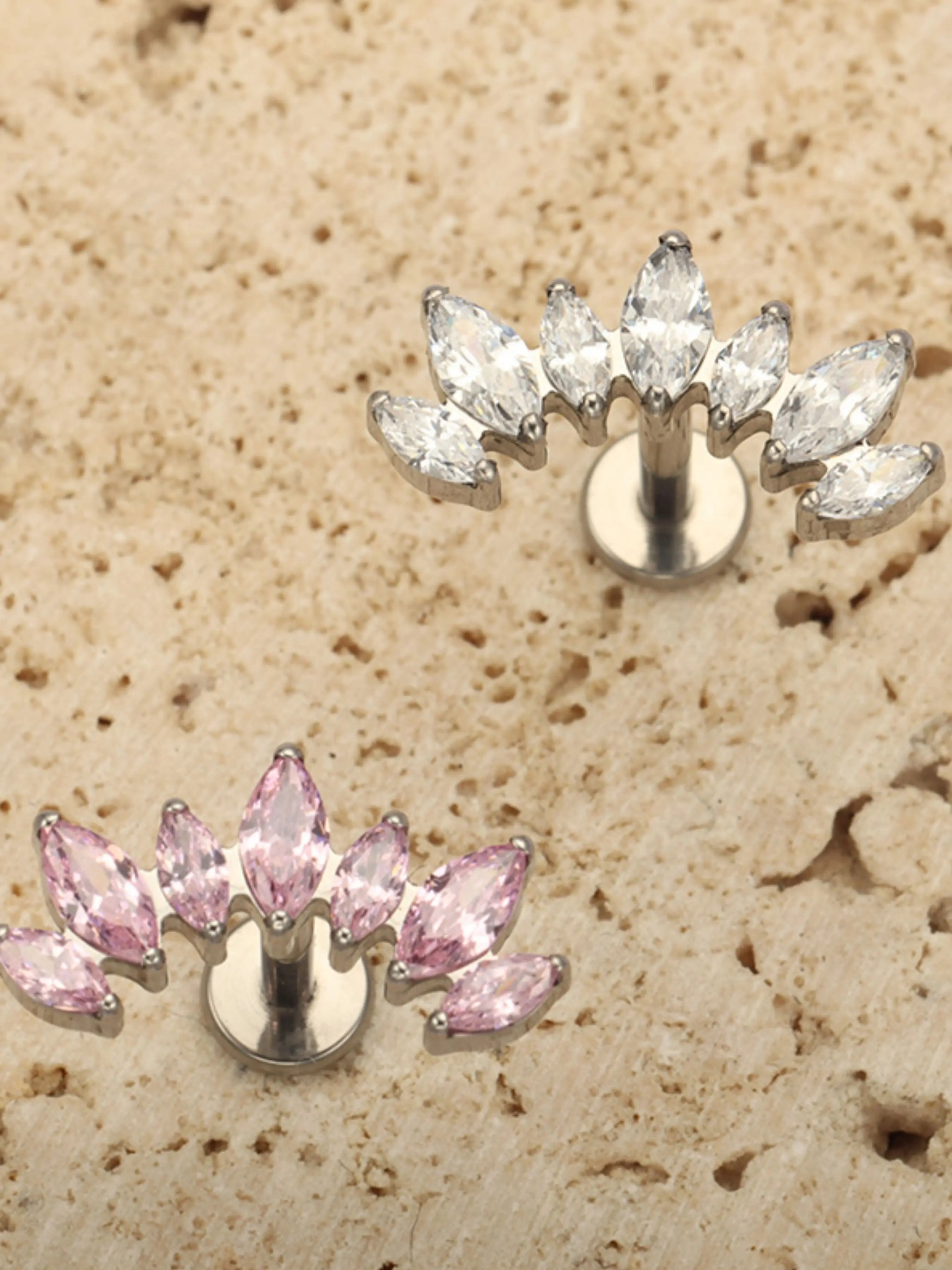 Astm F136 Titanium Ear Climber Cartilage Helix Earring, 16g Curved Marquise Cz Tragus Labret Stud, Punk Style Body Jewelry
