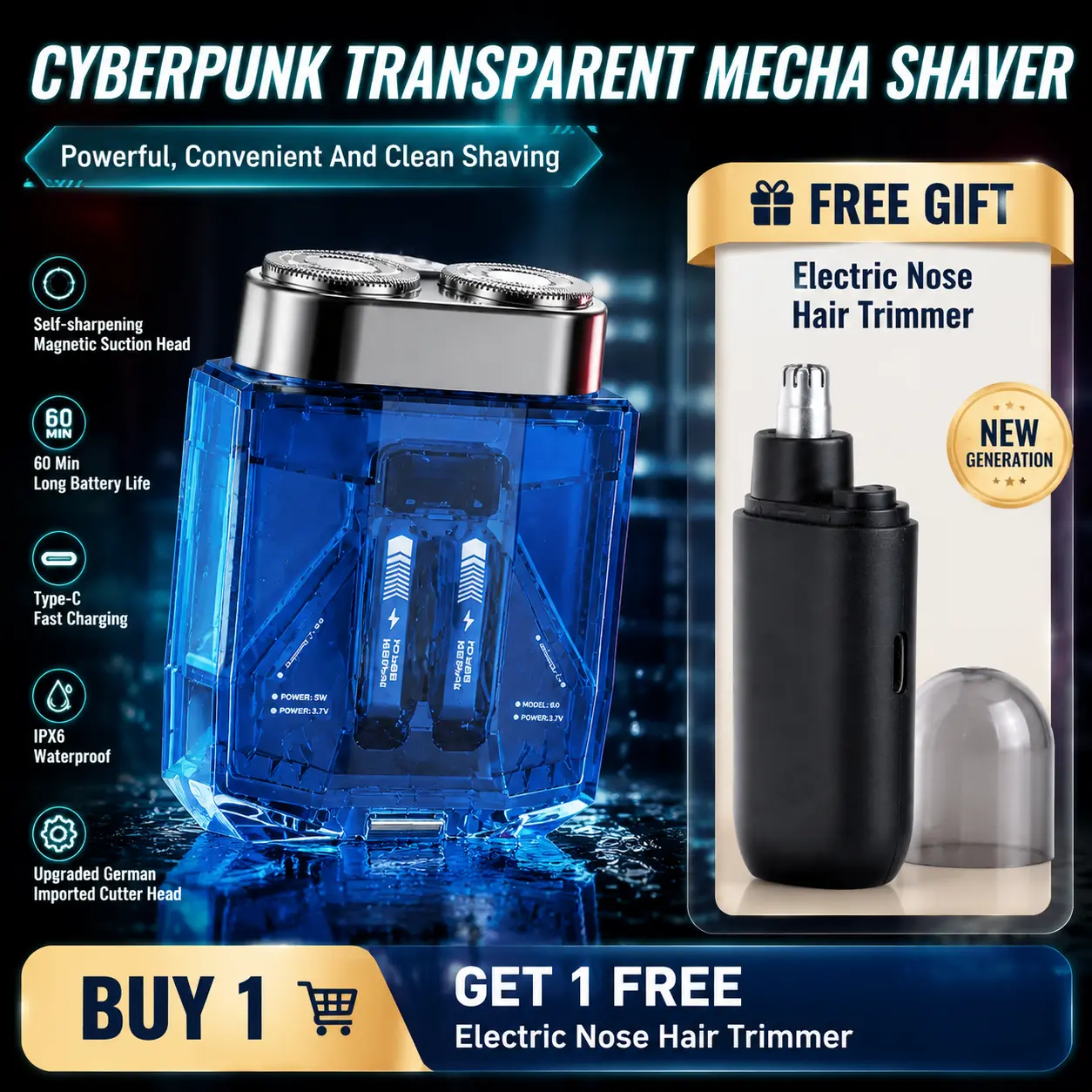 【Limited-Time Gift】Portable mecha razor Double engine highpower electric razor men's transparent razor set