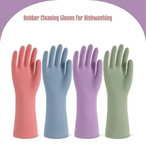 4 Pack Rubber Dishwashing Gloves – Reusable Waterproof Cleaning Gloves with Non-Slip Grip, Soft Flocked Lining Kitchen & Household Cleaning Gloves for Dishes, Bathroom, Laundry & General Cleaning, Medium