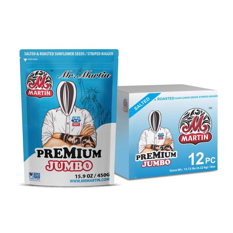 Mr. Martin Freshly Roasted Salted Premium Jumbo Stripped In-Shell Sunflower Seeds - Pack of 6