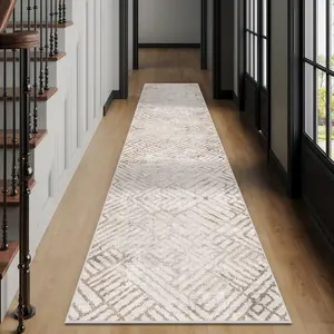 Soft Faux Wool Long Hallway Rug, Vintage Geometric Pattern, Washable Bathroom Laundry Room Mat, Outdoor Patio Garden Floor Pad, Decorative Rugs