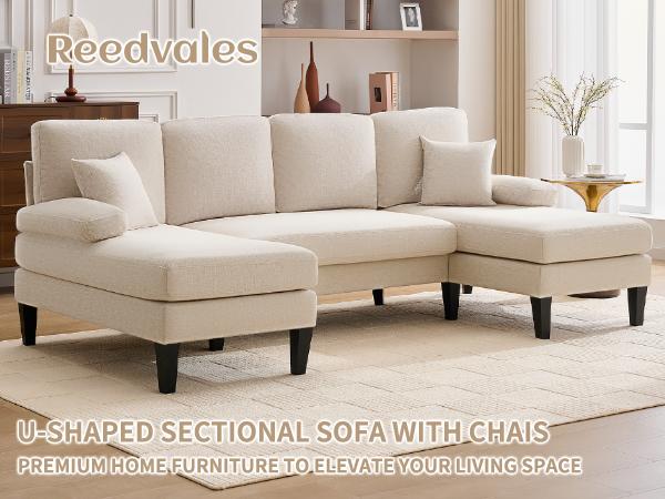 【2 Packages】98" U Shaped Couch with 18" Seat Height, Sectional Couches for Living Room, 4 Seater Couch Set with Double Chaise for Apartment, Living Room Sofas, Chenille
