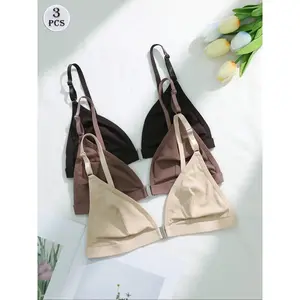 Women's Comfortable Front Closure Bras, No Steel Ring & Padding Design, Ideal for Everyday Wear, Available in Packs of 3 or 5, Wireless Bra