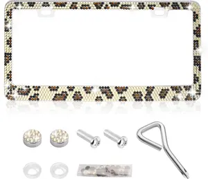 Leopard License Plate Frames for Women,2026 New Bling License Plate Hold with Rhinestone Decorative Frames,Stainless Steel Standard 12x6 Inch Licenses Plates Holder