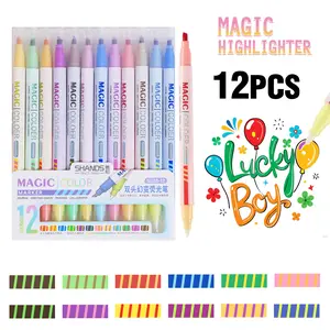 SHANDS 12-Pack Magic Color Changing Highlighters Dual Tip Chisel magic pens marker& Round Marker Set ,color art marker, g Fluorescent Journaling & School Supplies, Creative Magic Markers for Kids & Students Fast Dry Luminous Pen Set for Notes & Art tiktok