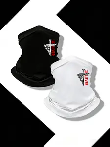 5pcs/2pcs/1pc Unisex Cross and BELIEVER Letter Printing Neck Gaiter Face Cover Windproof Dustproof Breathable Face Mask Scarf for Men Women Outdoor Sports Gift Hat