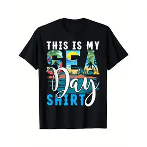 All-match Fashion cruise fun cruise themed cotton t shirt soft breathable crew neck tee for men women plus size black with tropical beach scene graphic short sleeve casual summer shirt machine washable leisure clothing graphic tee soft fabric tee black -1
