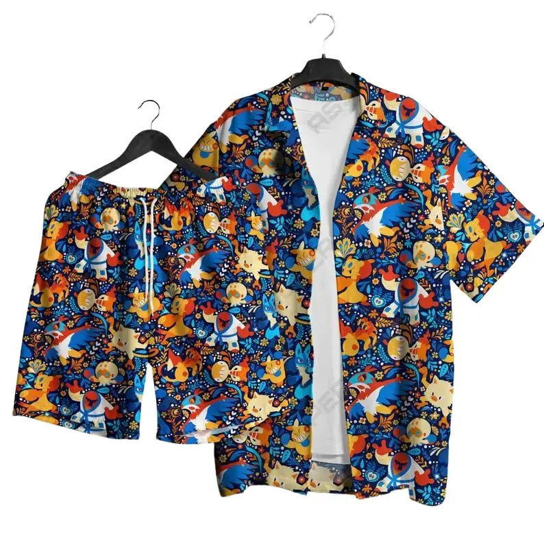 Lucario Braviary PKM Set Hawaiian Shirt For All Ages Tropical Button Up Shirt Unisex Summer Outfit Cute Beach Shorts  Retro Pattern Shirt Gifts Limited Drop 2026 – Cute Anime Hawaiian Shirt (Summer Exclusive)