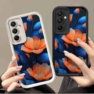 For Samsung Galaxy A05 4G A16 5G A52 A56 A07 A26 A52s A36 A17 A06 A55 A05S Orange Blue Retro Contrast Color Flower Case For Samsung A35 A25 A13 A33 A54 A53 A12 A34 A15 A14 Forest Aesthetic Natural Design Soft Edge Thickened TPU Protective Case