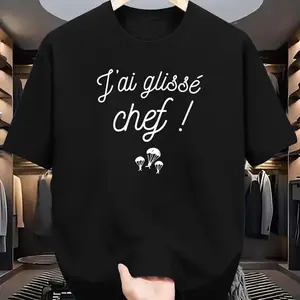 Men's French Chef Print T-Shirt - "I'm a Bad French Chef" Funny Slogan, Short Sleeve Round Neck Summer Casual Tee for, Parties & Casual Attire - Chef Outfit Apparel