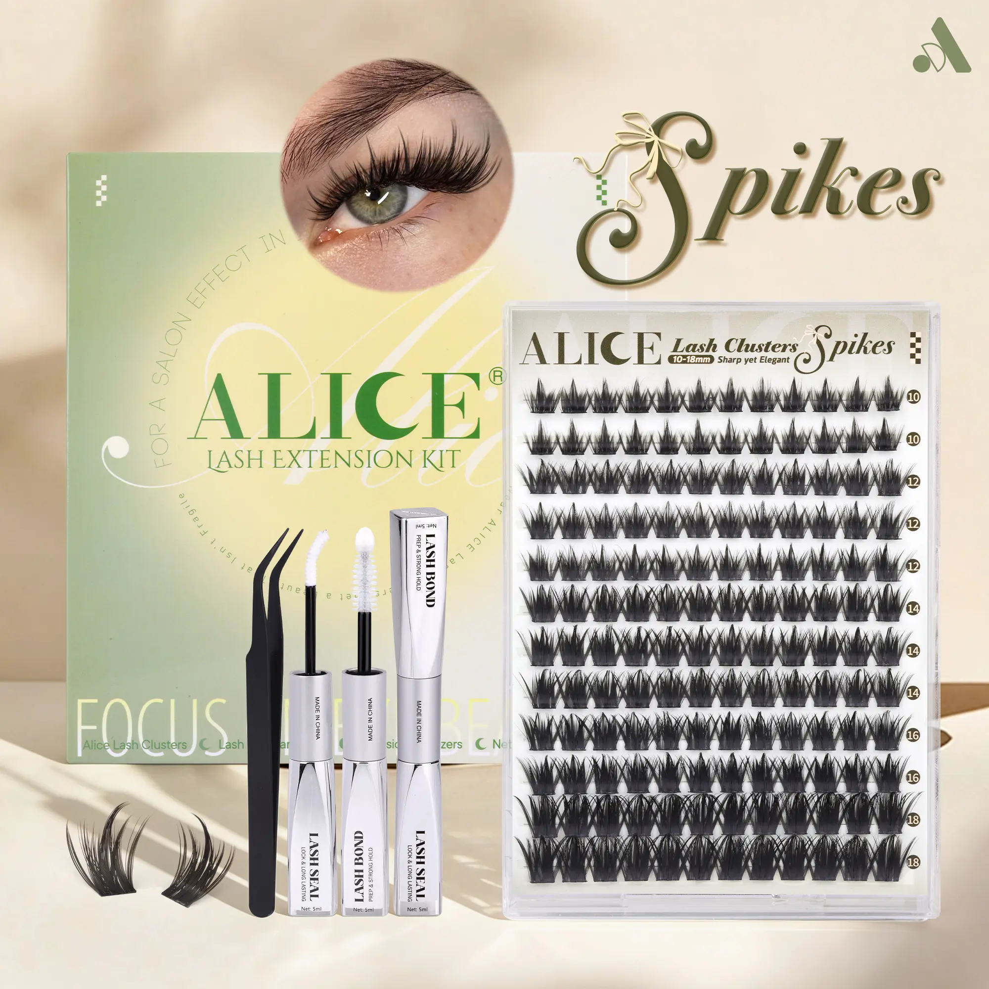 ALICE Natural Lash Extension Kit Spikes CD Curl Eyelash Clusters DIY Thin Band Individual Lashes 10-18mm Cluster Eyelash Extensions for Daily&Workplace