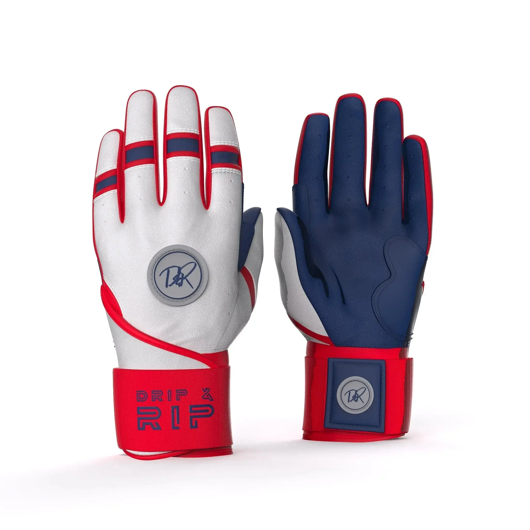 Drip & Rip™ "Baller" Series Premium Leather Long Cuff Batting Glove Flags