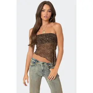 Edikted Women's Leopard Printed Sheer Mesh Tube Top