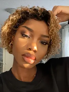 1B/27 Color Women's Short Curly Wave Human Hair Wig , 13x1 Lace Front Human Hair, Daily Casual Party, 150% Density